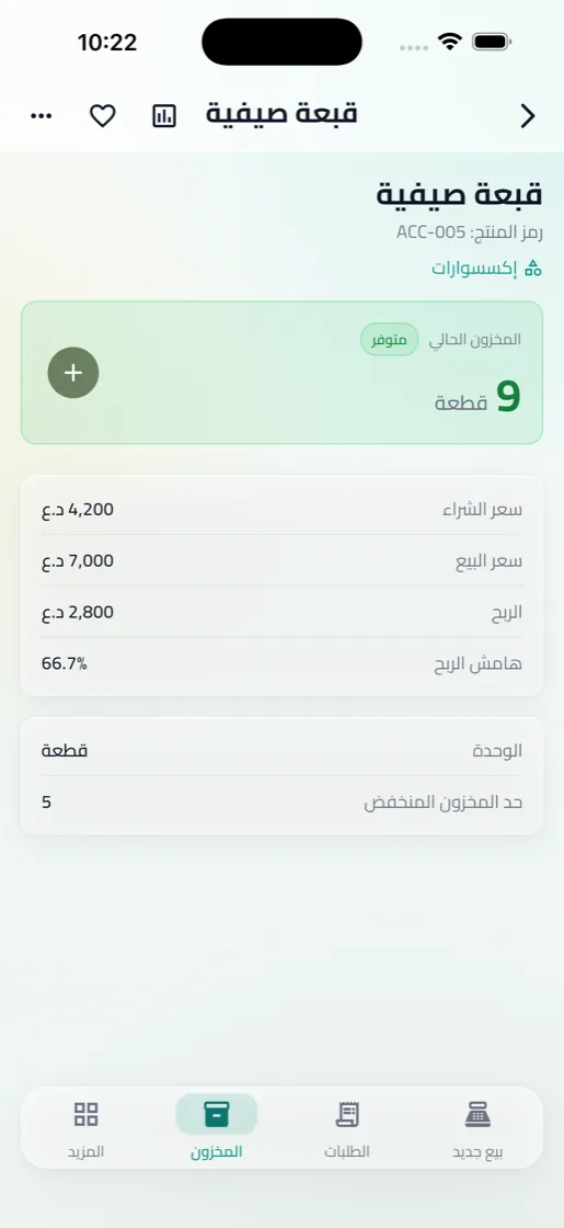 تفاصيل مادة مع سعر الشراء والبيع وهامش الربح